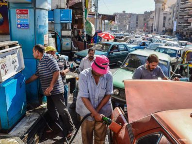 Crowded Egyptian petrol station