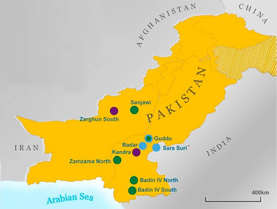 A map of drilling sites in Pakistan