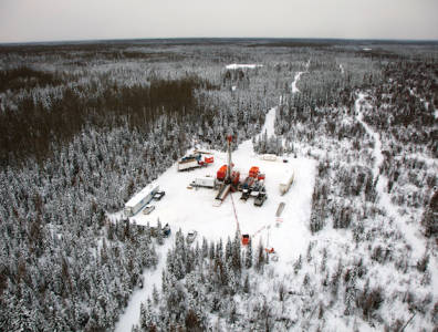 Winter drilling unit in the Athabasca oil sands.