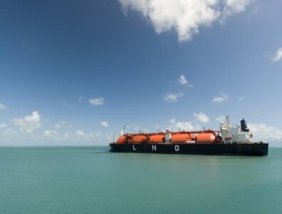 Ocean tanker delivering LNG cargo